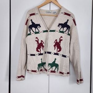 Belle Pointe Beige Sweater with Horse Pattern